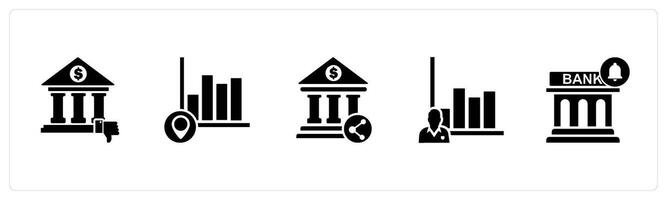 A set of 5 business icons as dislike bank, graph location, bank share vector