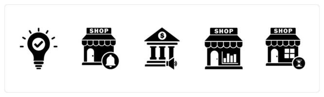 A set of 5 business icons as approve idea, store notification, bank speaker vector