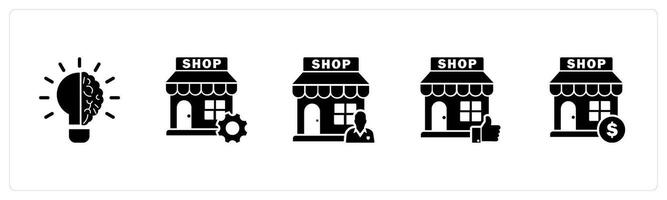 A set of 5 business icons as brainstorming, store renovation, shop owner vector