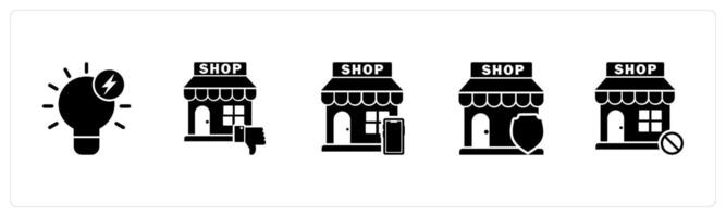 A set of 5 business icons as fast idea, dislike store, m commerce vector