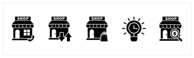 A set of 5 business icons as calling store, transformation store, shopping bag vector