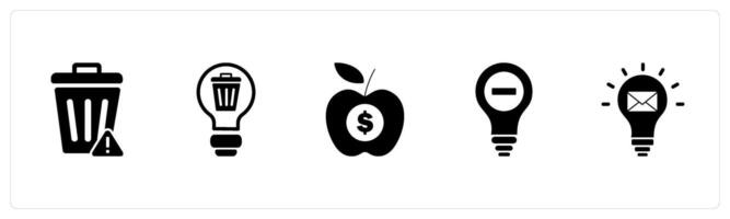 A set of 5 business icons as trash bin, recycle idea, finance vector