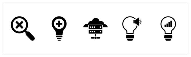 A set of 5 business icons as wrong search, create idea, cloud server vector