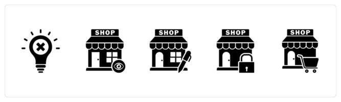 A set of 5 business icons as wrong idea, view store, edit store vector