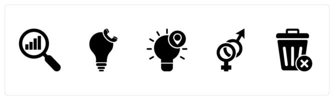 A set of 5 business icons as search analytics, calling idea, idea location vector