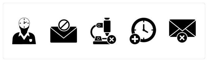 A set of 5 business icons as time management, forbidden chat, remove microscope vector