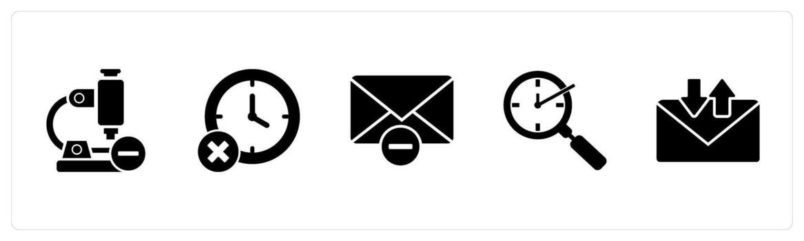 A set of 5 business icons as remove microscope, out of time, remove message vector