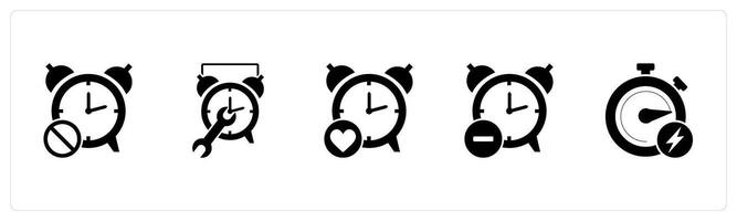 A set of 5 business icons as time prohibited, time settings, favorite clock vector
