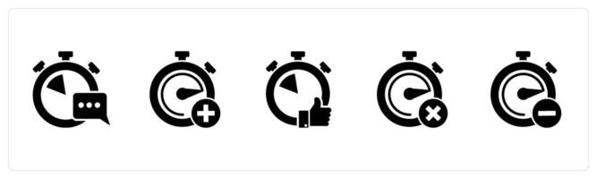 A set of 5 business icons as message time, add time, like time vector