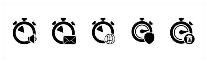 A set of 5 business icons as speaker time, message time, global time vector