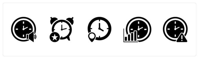 A set of 5 business icons as time speaker, favorite time, time location vector