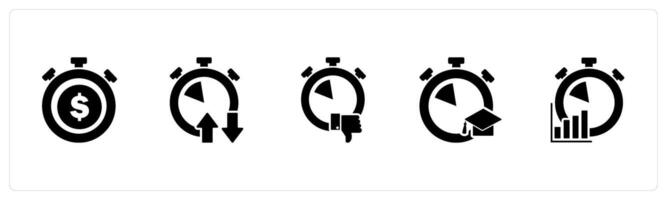 A set of 5 business icons as time is money, synchronize time, like time vector