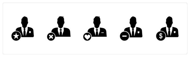 A set of 5 business icons as star employee, wrong user, favorite user vector