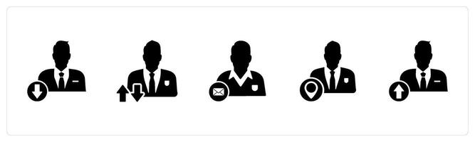 A set of 5 business icons as download profile, synchronization profile, business message vector