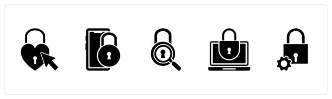 A set of 5 business icons as heart, mobile security, lock search vector
