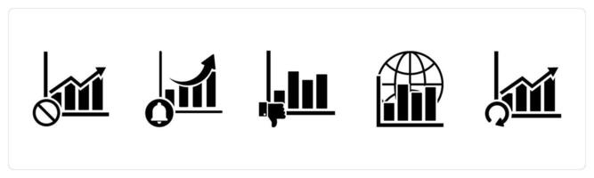 A set of 5 business icons as graph prohibited, graph notification, dislike graph vector