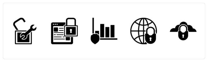A set of 5 business icons as settings, webpage security, graph security vector