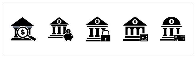 A set of 5 business icons as search bank, bank savings, bank protection vector
