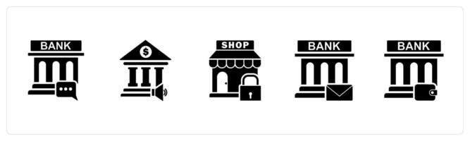 A set of 5 business icons as bank message, bank speaker, store security vector