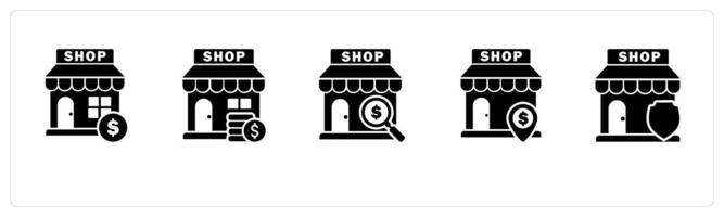 A set of 5 business icons as revenue store, search store, store security vector