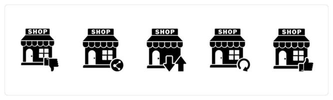 A set of 5 business icons as dislike store, share store, transformation store vector