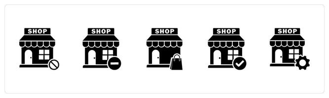 A set of 5 business icons as prohibited shopping, remove store, shopping bag vector