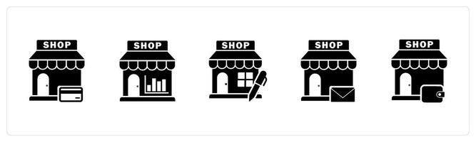 A set of 5 business icons as card shopping, revenue store, edit store vector