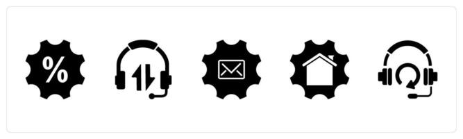 A set of 5 Contact icons as discount, sync headphone, setting message vector