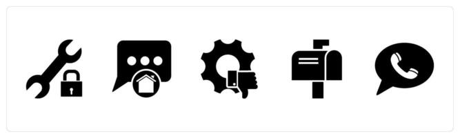 A set of 5 Contact icons as setting protection, home message, dislike settings vector