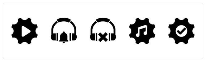 A set of 5 Contact icons as setting , headphone notification, no music vector