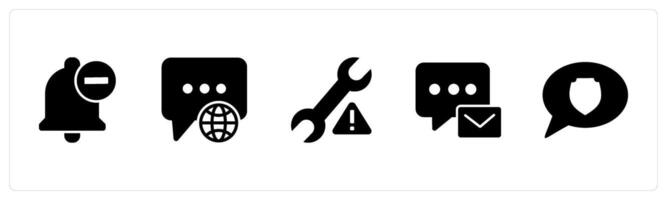 A set of 5 Contact icons as wrong notification, international message, optimization vector
