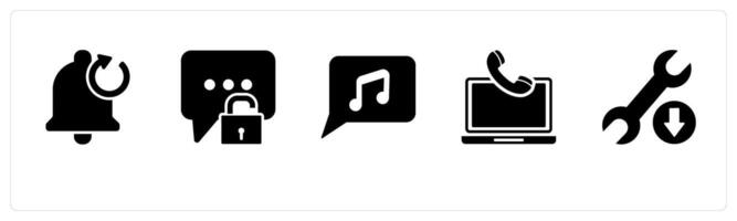 A set of 5 Contact icons as refresh notification, message protection, music message vector