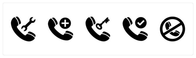 A set of 5 Contact icons as call maintenance, add call, call vector