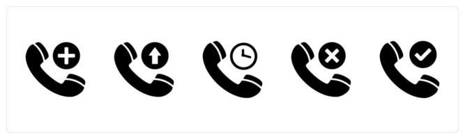 A set of 5 Contact icons as add call, pick call, call time, remove call vector