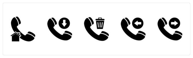 A set of 5 Contact icons as home call, cut call, delete call vector