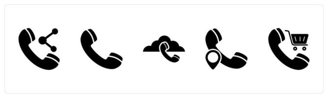 A set of 5 Contact icons as share call, call, cloud call, call location vector