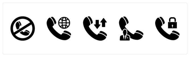 A set of 5 Contact icons as call prohibited, international call, synchronize call vector