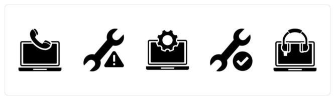 A set of 5 Contact icons as online contacts, optimization, laptop setting vector