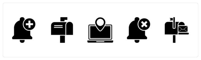 A set of 5 Contact icons as add notification, post card, laptop location vector