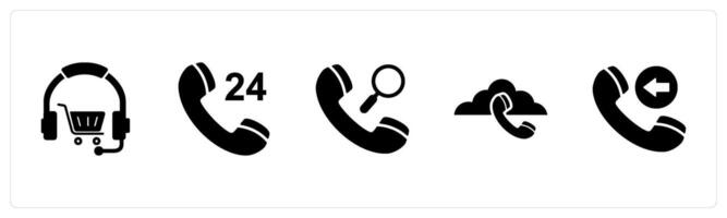 A set of 5 Contact icons as headphone shopping, 24x7 call, call search vector