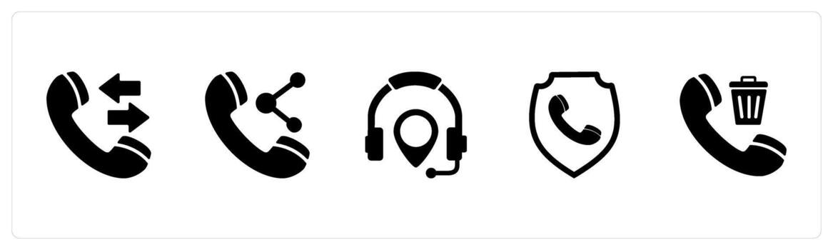 un conjunto de 5 5 contacto íconos como sincronizar llamar, compartir llamar, auricular ubicación vector