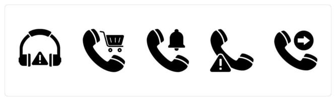A set of 5 Contact icons as headphone maintenance, shopping call, call notification vector