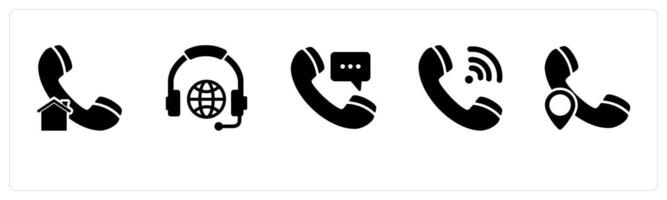 A set of 5 Contact icons as home call, international music, call message vector
