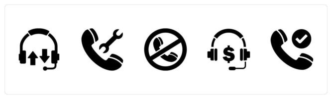 A set of 5 Contact icons as sychronize headphone, call maintenance, call prohibited vector