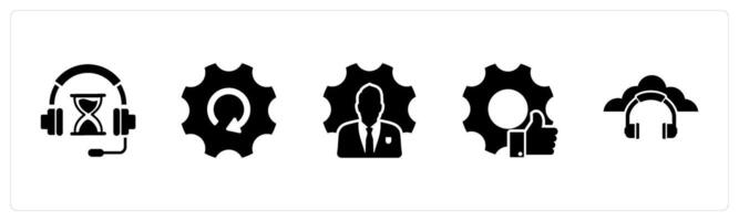 A set of 5 Contact icons as music time, global setting, business management, vector
