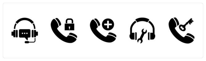 A set of 5 Contact icons as headphone message, call protection, add call vector