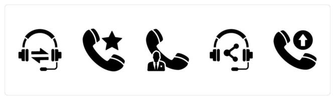 A set of 5 Contact icons as synchronize headphone, favorite call, call owner vector