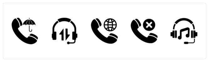 A set of 5 Contact icons as call insurance, synchronize call, international call vector