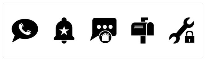 A set of 5 Contact icons as call message, favorite bell, home message vector