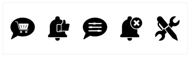 A set of 5 Contact icons as shopping cart, like notification, message settings vector